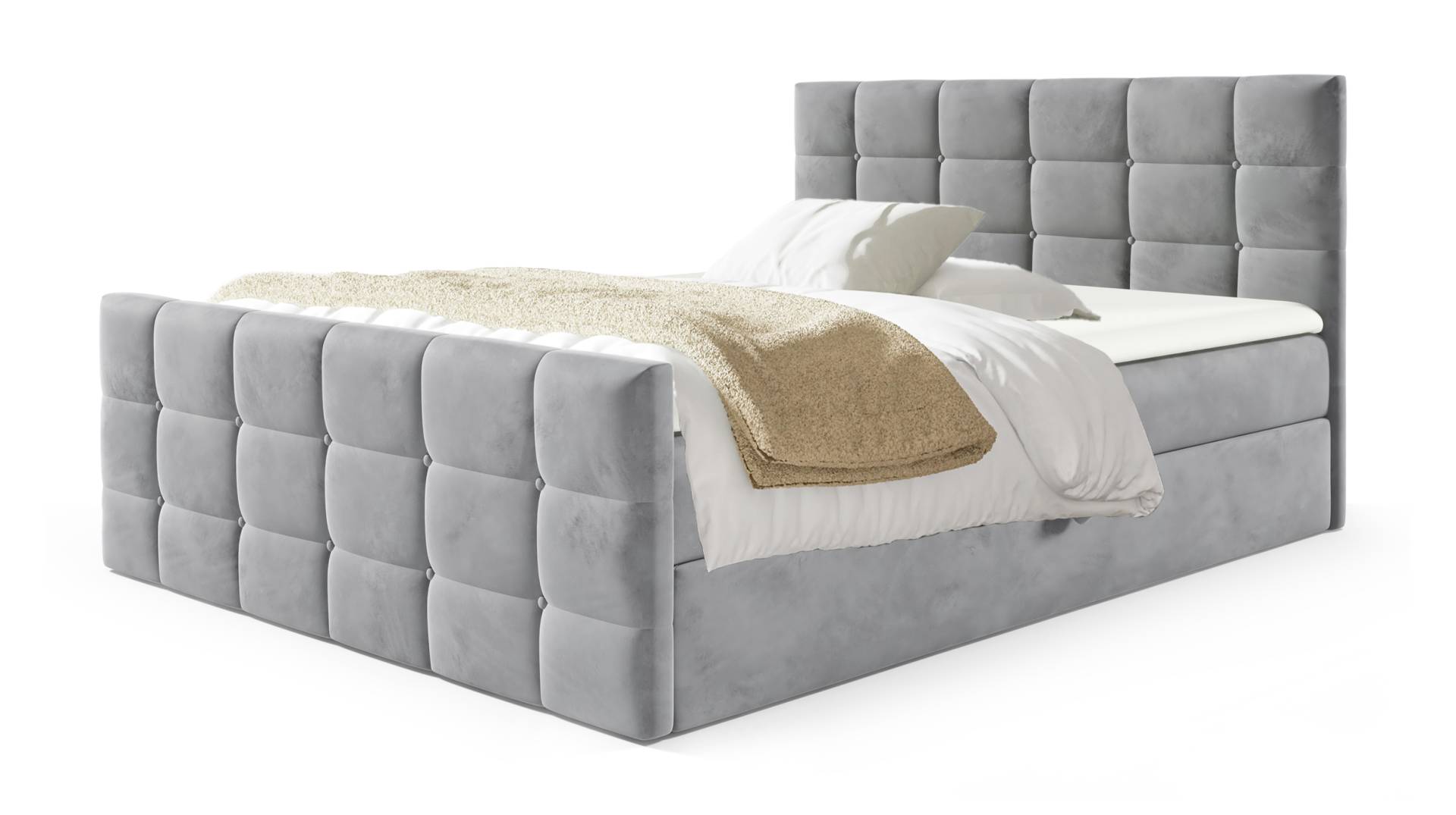 Boxbett 180 x 200 cm mit Bettkasten grau Samtbezug - BERLIN Boxbett 180 x 200 cm mit Bettkasten grau Samtbezug - BERLIN von Massivart