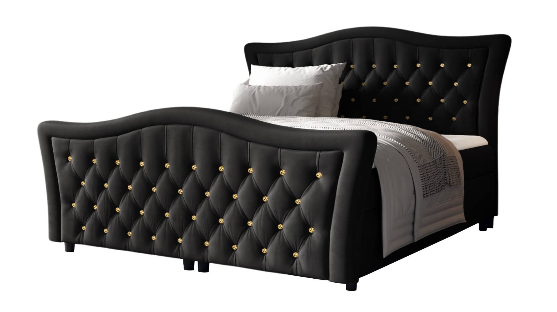 Boxbett 180 x 200 cm mit Bettkasten schwarz Samt - DIAMANT von Die Möbelfundgrube