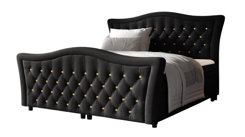 Boxbett 180 x 200 cm mit Bettkasten schwarz Samt - DIAMANT von Die Möbelfundgrube