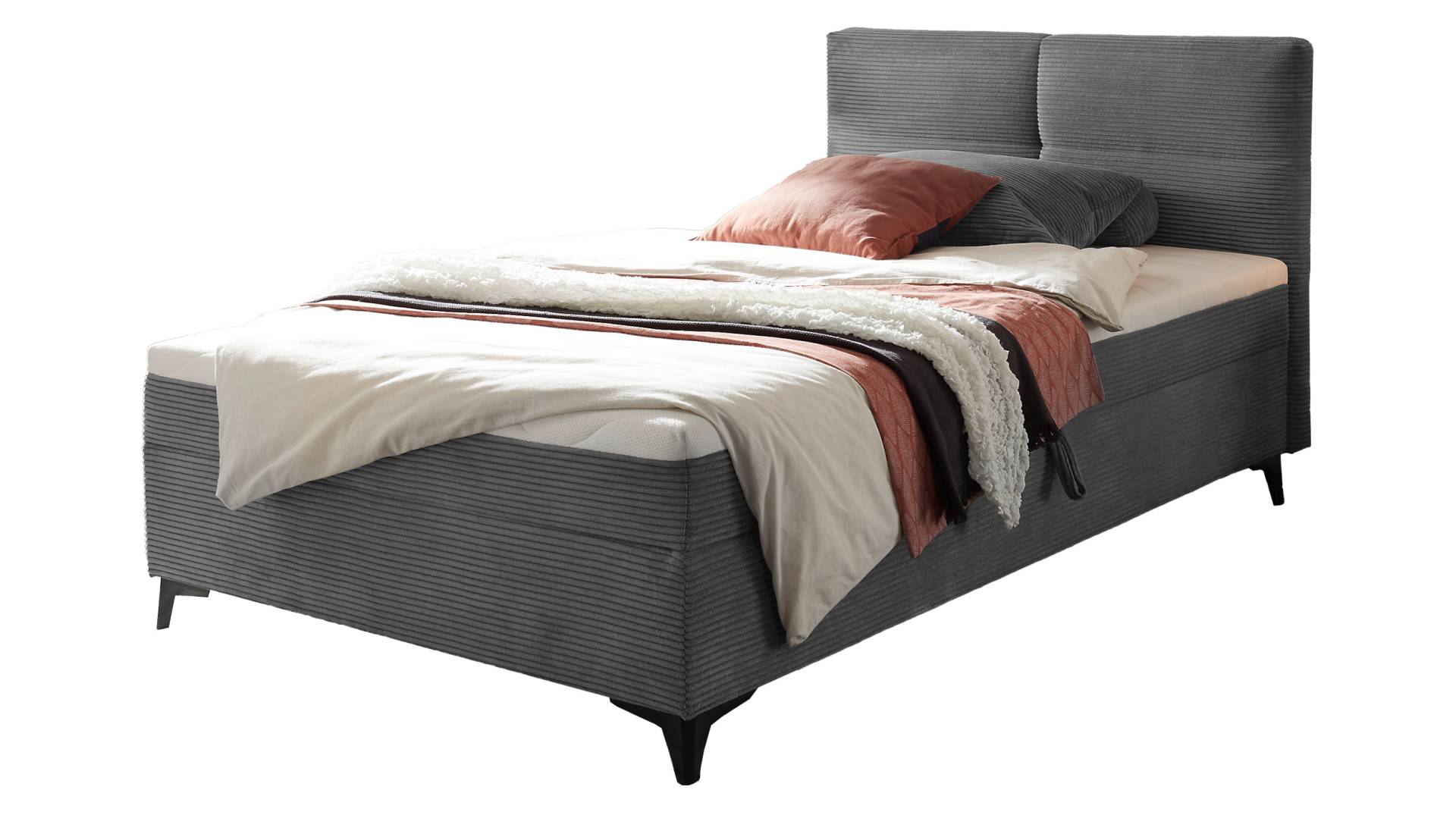 Boxbett Cord grau 120 x 200 cm mit Bettkasten - ANDON Boxbett Cord grau 120 x 200 cm mit Bettkasten - ANDON von Massivart