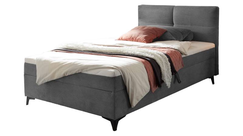 Boxbett Cord grau 120 x 200 cm mit Bettkasten - ANDON von Massivart