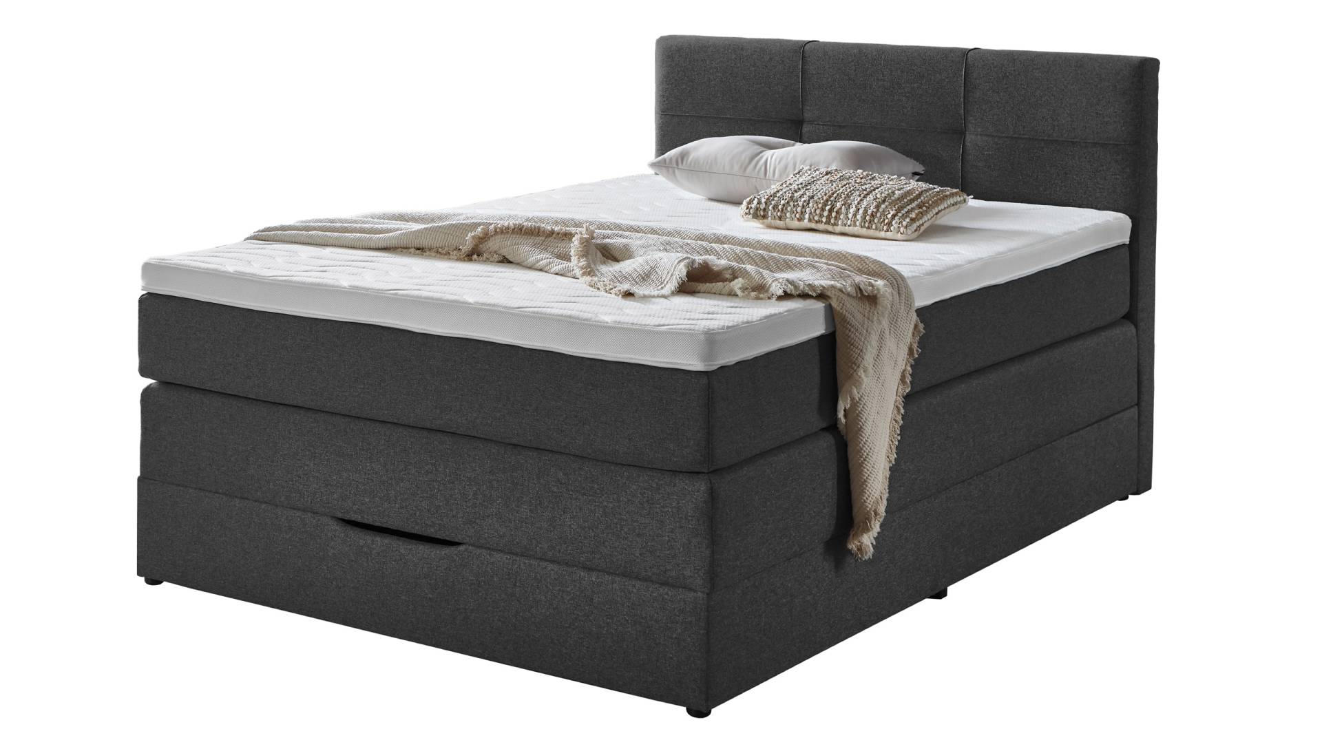 Boxspringbett 140 x 200 cm Bettkasten anthrazit Stoffbezug - KREMS von Die Möbelfundgrube