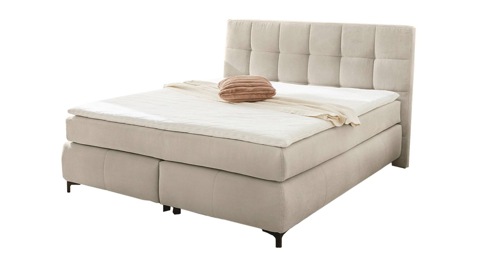 Boxspringbett 180 x 200 cm beige Feincord - BEATRICE von Die Möbelfundgrube