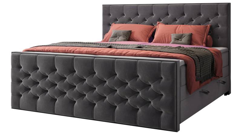 Boxspringbett 200 x 200 cm mit Bettkasten grau - LANCIANO von Die Möbelfundgrube