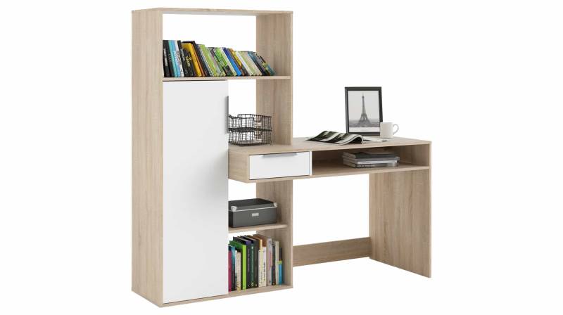 Computerschreibtisch Eiche - weiß 163 cm - FUNCTION PLUS von Die Möbelfundgrube
