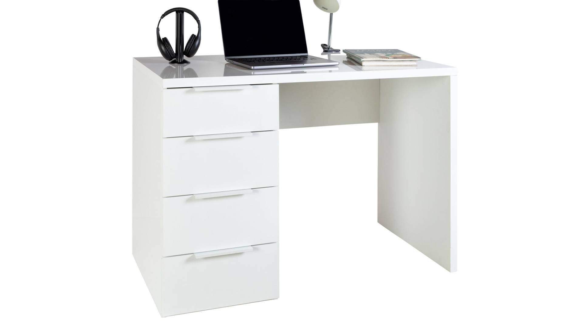 Computerschreibtisch mit Schublade weiß Hochglanz 110 cm - ESPRESSO Computerschreibtisch mit Schublade weiß Hochglanz 110 cm - ESPRESSO von Die Möbelfundgrube