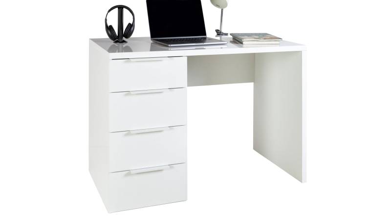 Computerschreibtisch mit Schublade weiß Hochglanz 110 cm - ESPRESSO von Die Möbelfundgrube