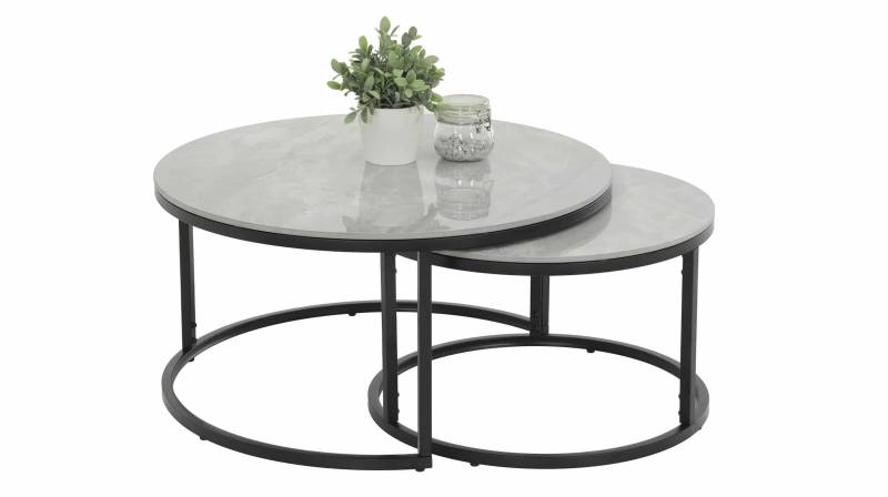 Couchtisch 2er-Set Marmoroptik grau hochglanz - 80 cm - 60 cm - LUAN von Die Möbelfundgrube