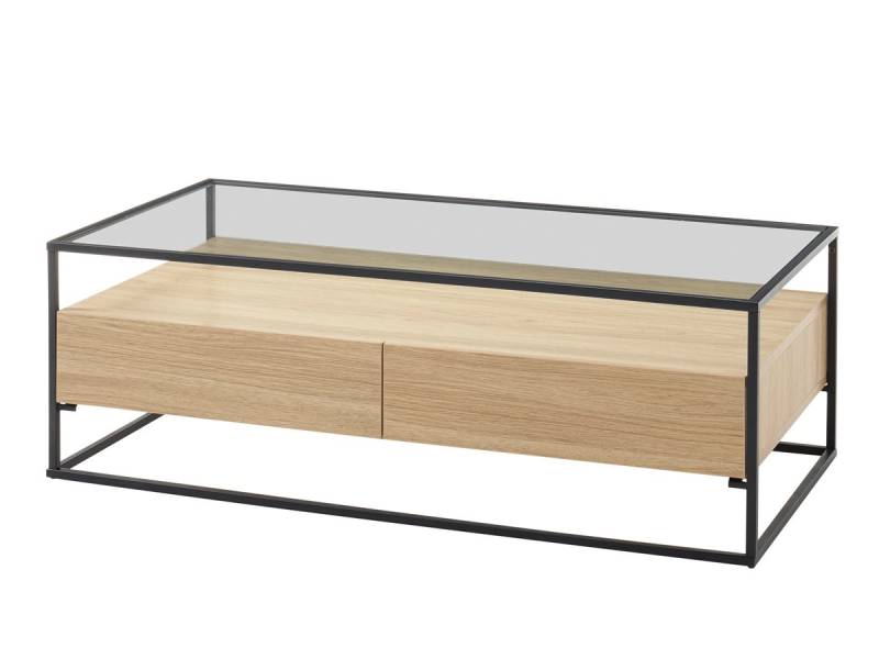 Couchtisch Eiche Glasplatte Gestell schwarz - 120 cm - EVORA von Die Möbelfundgrube