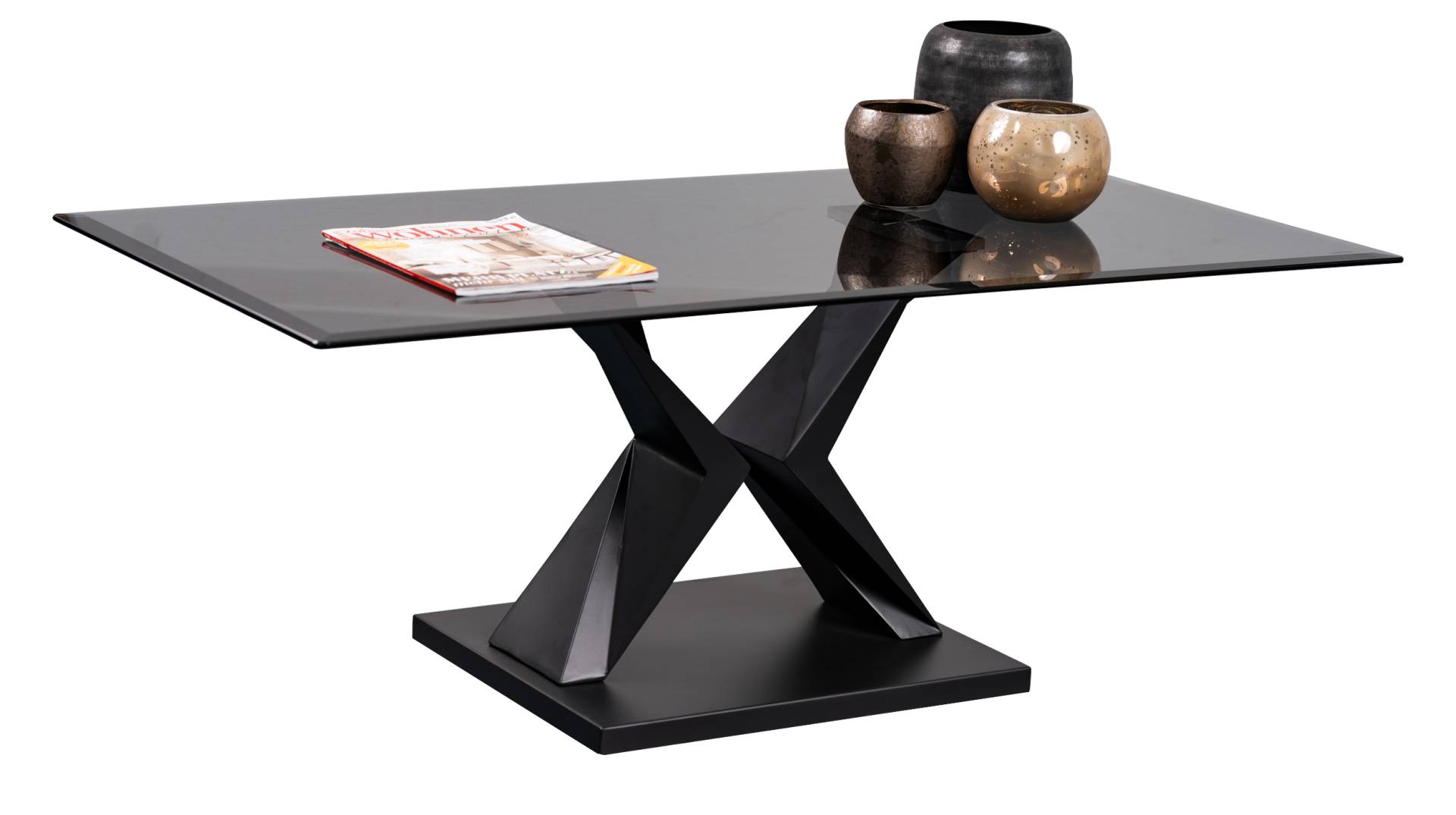 Couchtisch Glasplatte grau 122 x 61 cm Wohnzimmertisch - TARA von Die Möbelfundgrube