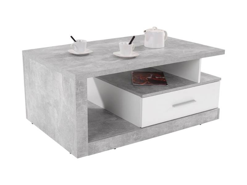 Couchtisch in Betonoptik - weiß 110 cm - IGUAN von Die Möbelfundgrube