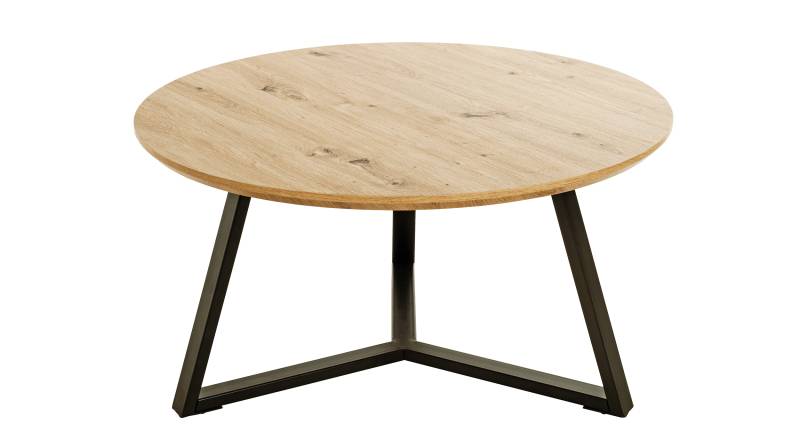 Couchtisch rund 80 cm Eiche Metallgestell schwarz - BERGEN von Die Möbelfundgrube