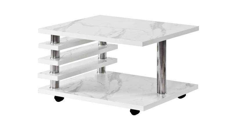 Couchtisch weiß 65 x 65 cm Marmoroptik - ALVARO von Die Möbelfundgrube