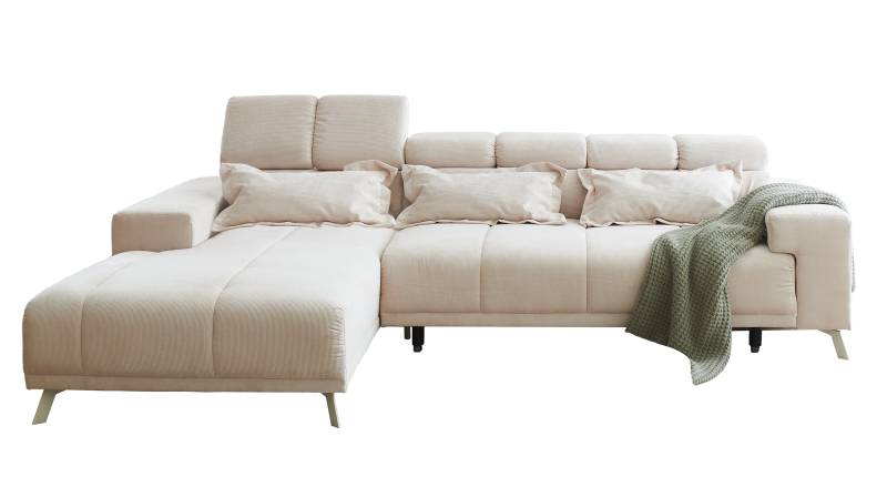 Ecksofa Cord creme ausziehbar - Sitztiefenverstellung 285 cm - SUNNY von Massivart