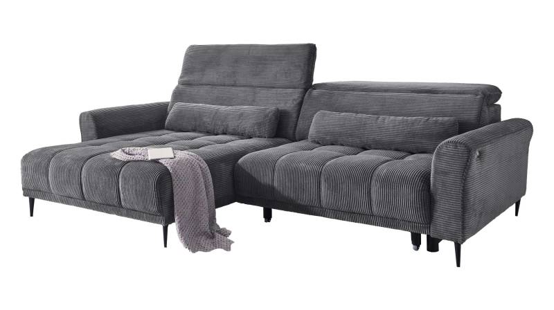 Ecksofa Cord grau ausziehbar - Sitztiefenverstellung - 277 cm - OT links - LOGAN Ecksofa Cord grau ausziehbar - Sitztiefenverstellung - 277 cm - OT links - LOGAN von Massivart