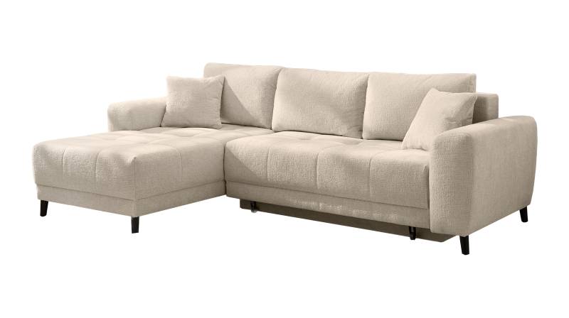 Ecksofa mit Schlaffunktion beige 251 x 172 cm - Bettkasten - BEVERLY von Die Möbelfundgrube