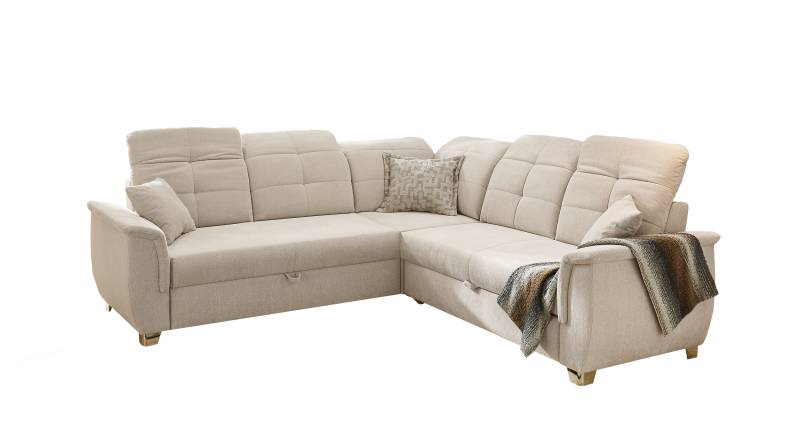 Ecksofa mit Schlaffunktion beige 263 cm Bettkasten - UDINE von Die Möbelfundgrube
