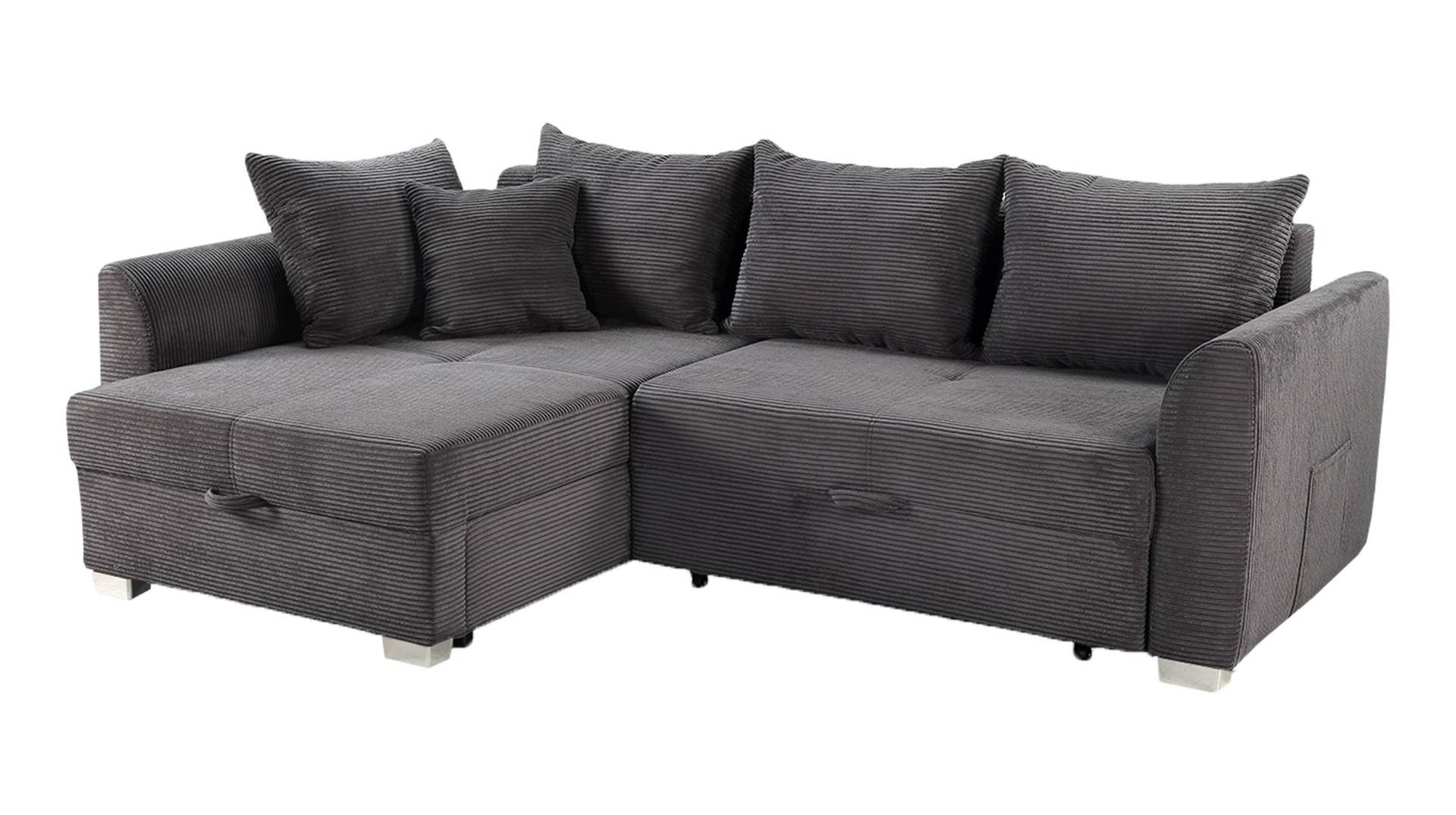 Ecksofa Cord grau 236 x 160 cm - Bettkasten - BOOMER von Die Möbelfundgrube