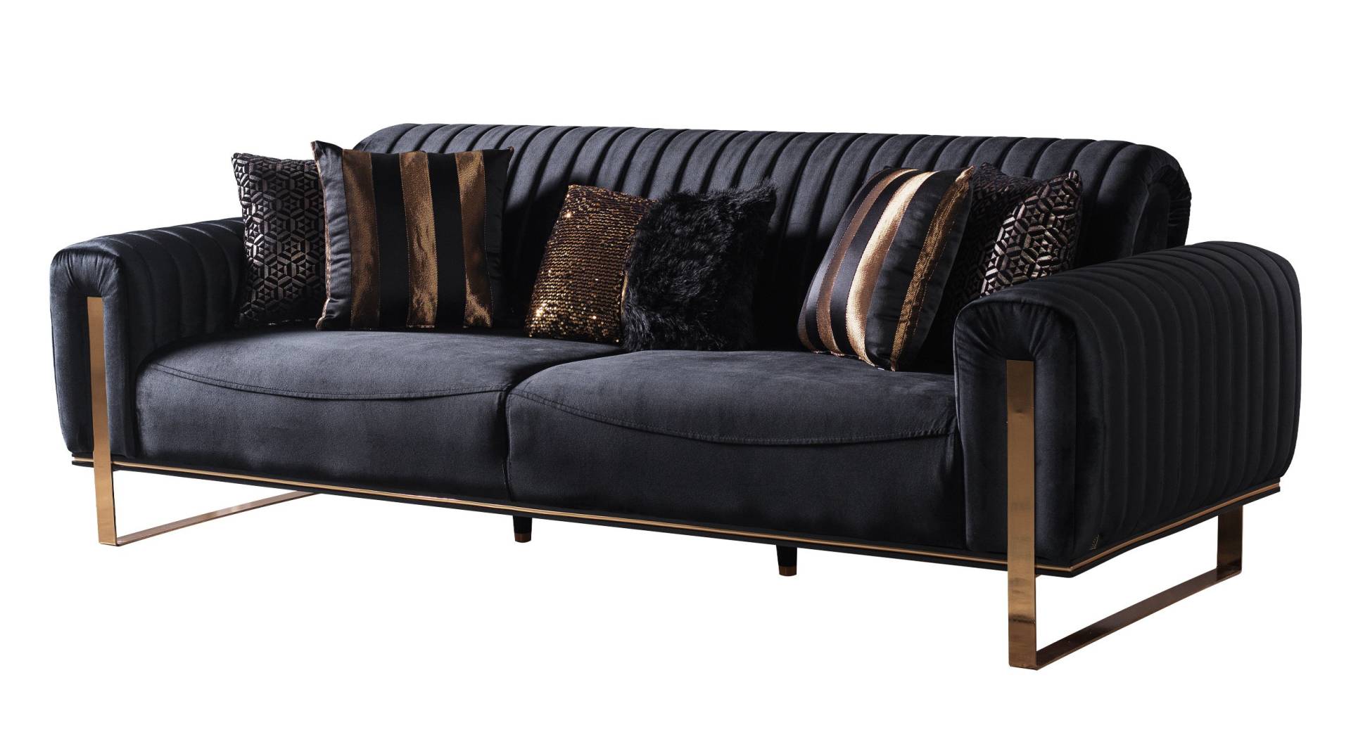 Einzelsofa 3-Sitzer schwarz - gold 240 cm - SINGAPUR von Die Möbelfundgrube