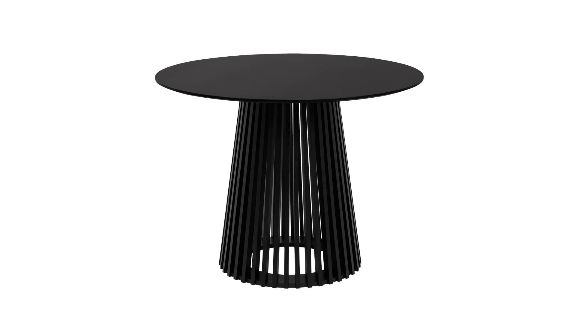 Esstisch rund 100 cm schwarz - Lamellen-Sockel - GARLE von Die Möbelfundgrube