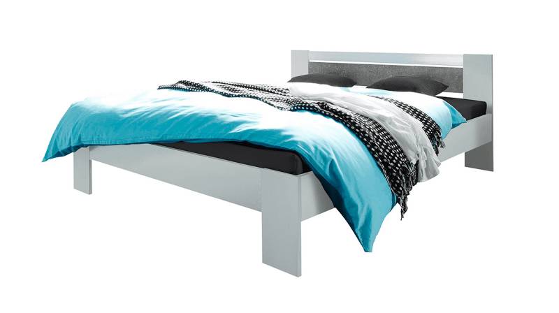 Futonbett 140 x 200 cm Einzelbett weiß - Betonoptik - VEGA von Die Möbelfundgrube