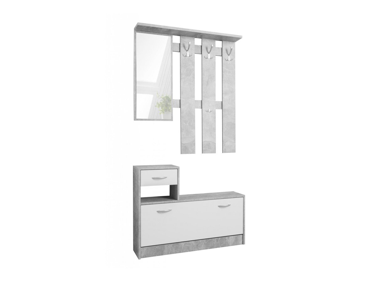 Garderoben Set 2-teilig Betonoptik - weiß 98 cm - RUDOLF von Die Möbelfundgrube