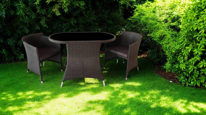 Gartenmöbel 3 tlg Tisch und 2 Sessel in schwarz - PALM von Die Möbelfundgrube