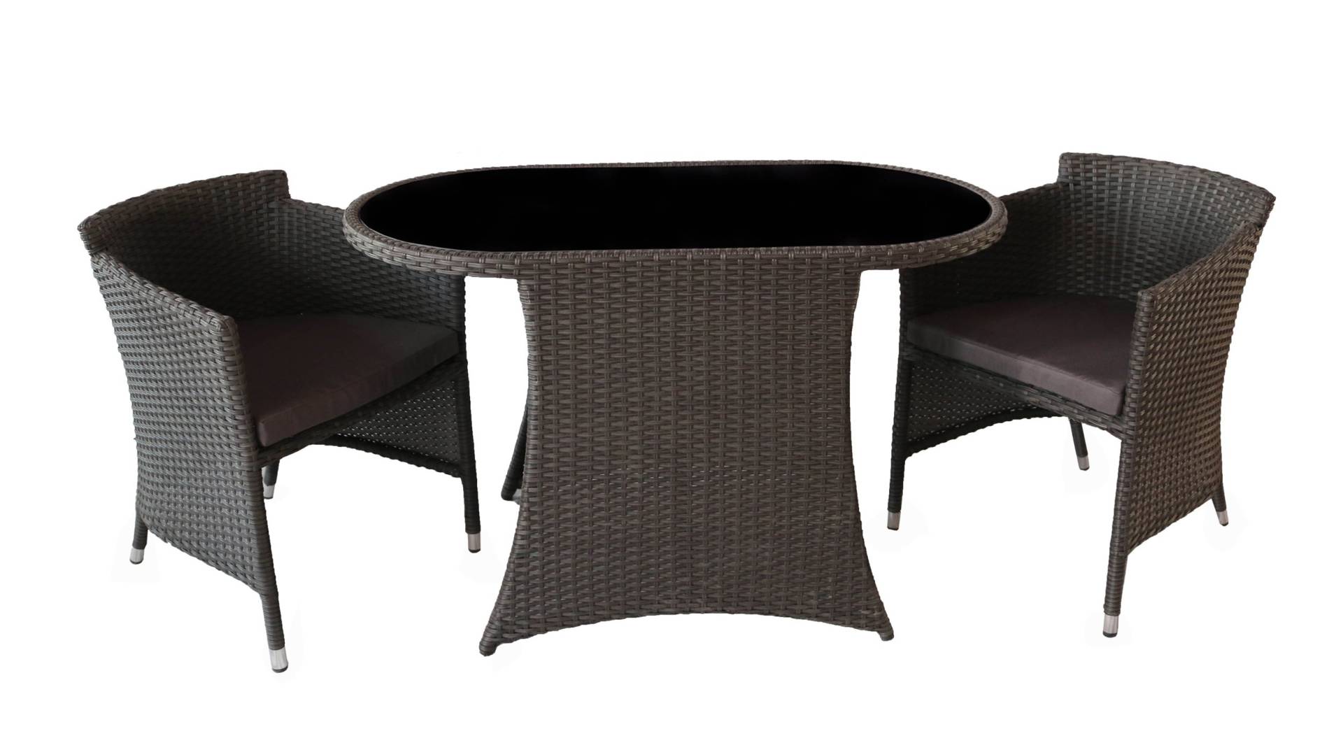 Gartenmöbel 3 tlg Tisch und 2 Sessel in schwarz - PALM von Die Möbelfundgrube
