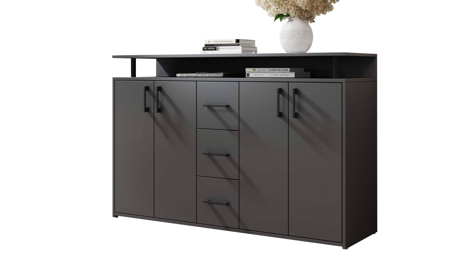 Highboard 4 Türen 3 Schubladen Anthrazit 139 cm - DRIFT von Die Möbelfundgrube
