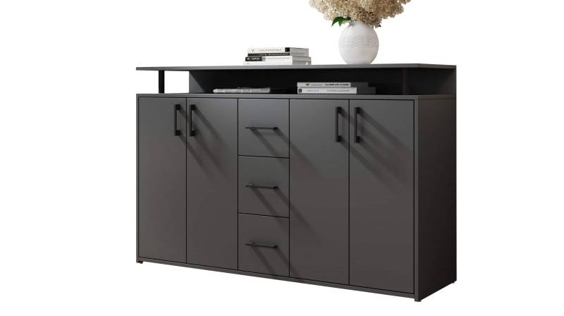Highboard 4 Türen 3 Schubladen Anthrazit 139 cm - DRIFT von Die Möbelfundgrube