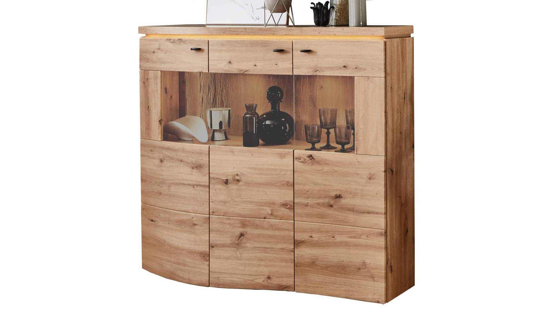 Highboard Artisan Eiche 135 cm inkl. Beleuchtung - RONDO von Die Möbelfundgrube