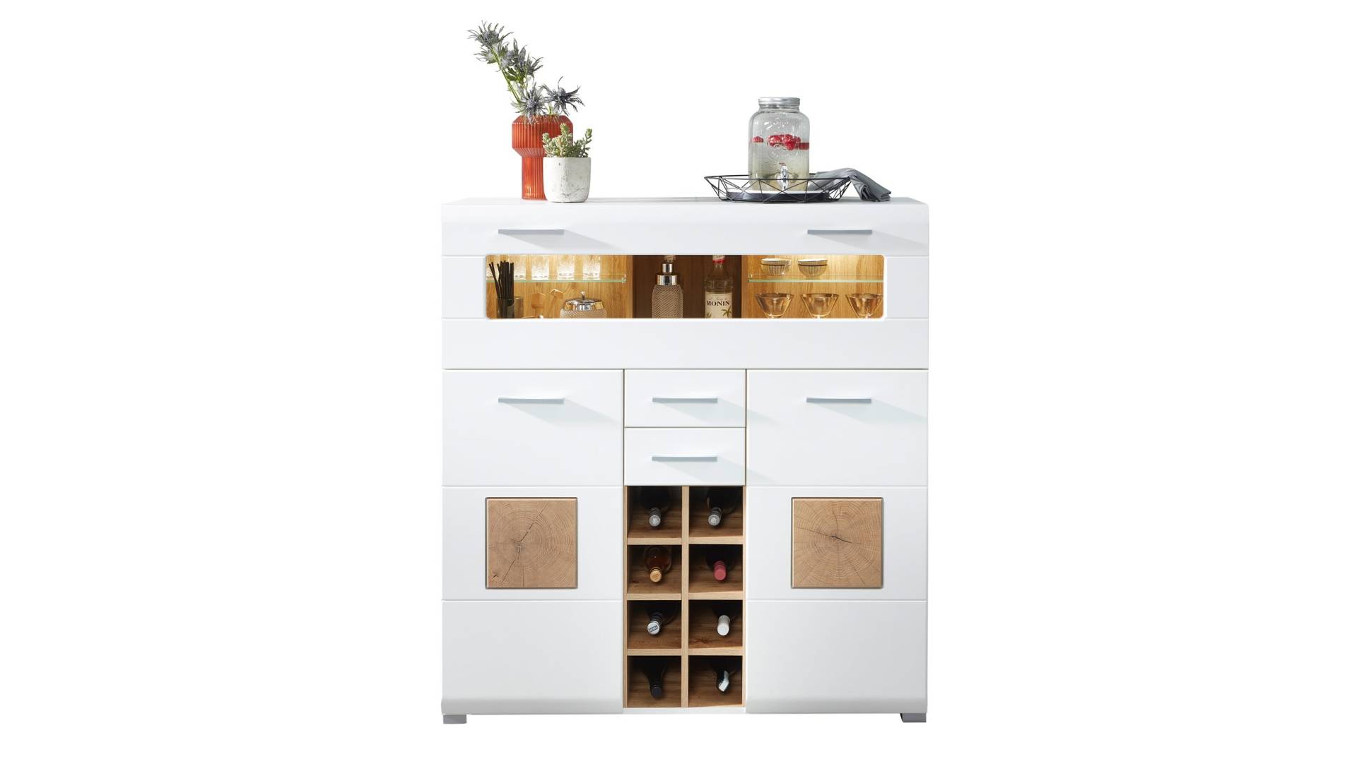 Highboard weiß - Hirnholzoptik - 129 cm - FUN PLUS von Die Möbelfundgrube