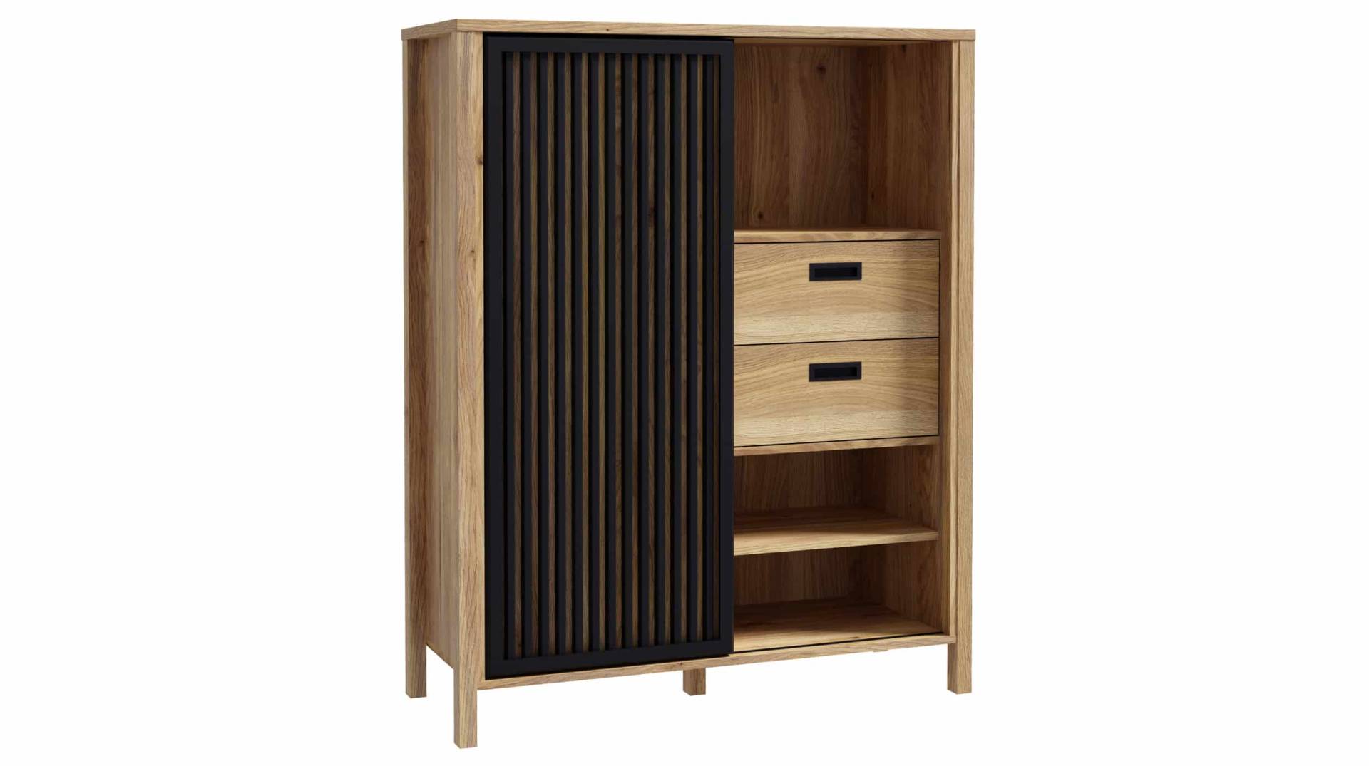 Highboard - Schiebetür - Mauvella Eiche - schwarz - 103 cm - JYTANA von Die Möbelfundgrube