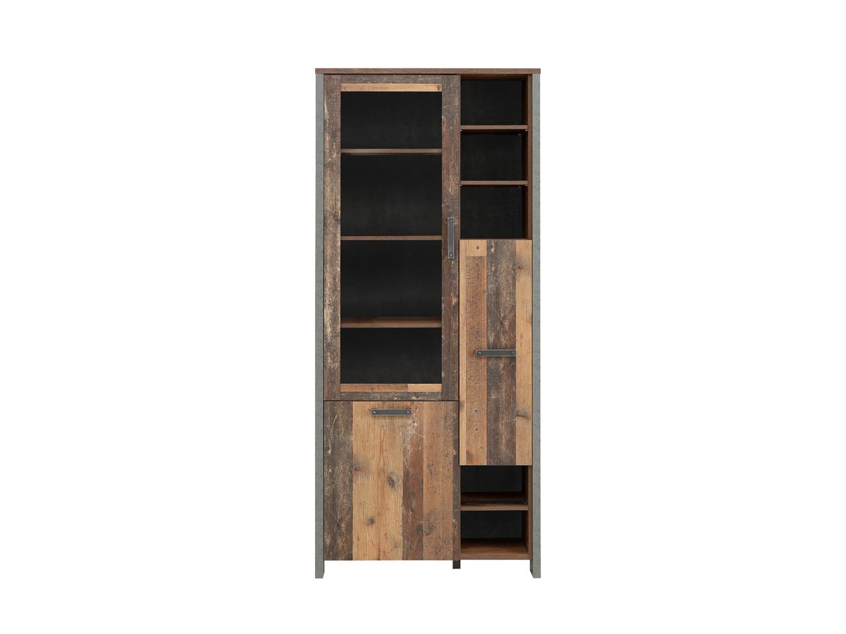 Bücherregal Vitrine 1 Glastür Höhe 205 cm Old Wood - Beton - grau - CLIF von Die Möbelfundgrube