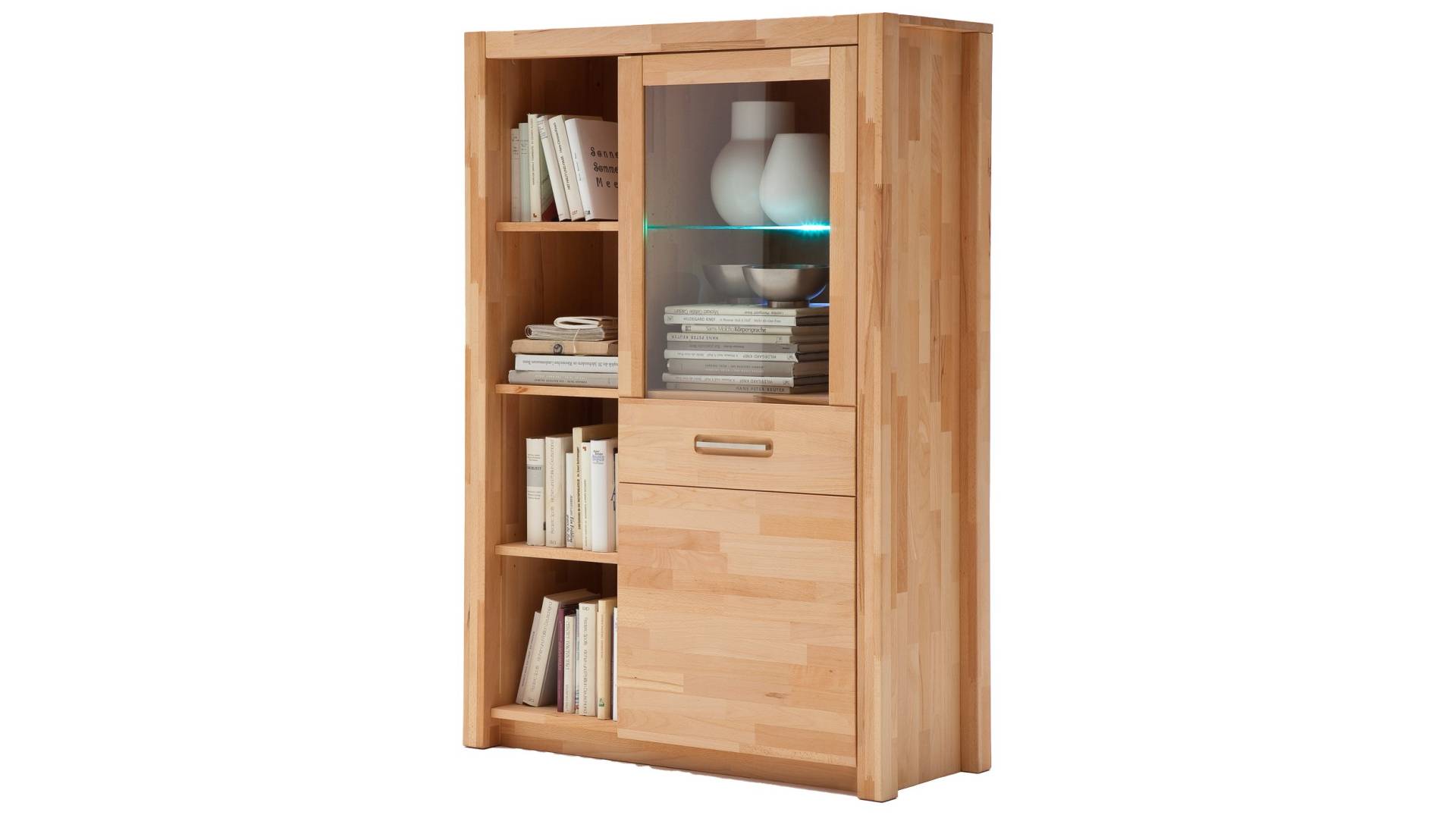 Highboard mit 1 Glastür Kernbuche massiv geölt 98 cm - FENJA von Massivart