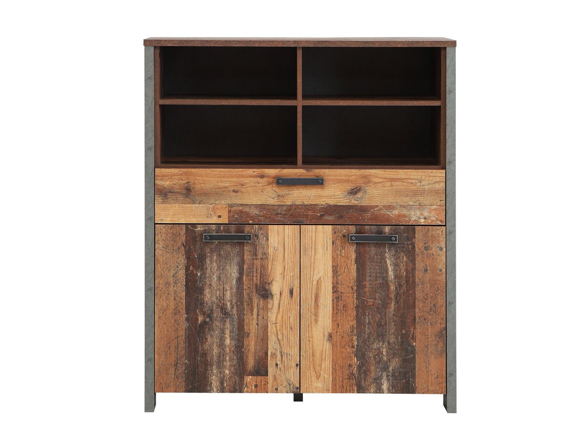 Highboard mit 1 Schublade Old Wood Vintage - Beton - grau 107 cm - CLIF von Die Möbelfundgrube