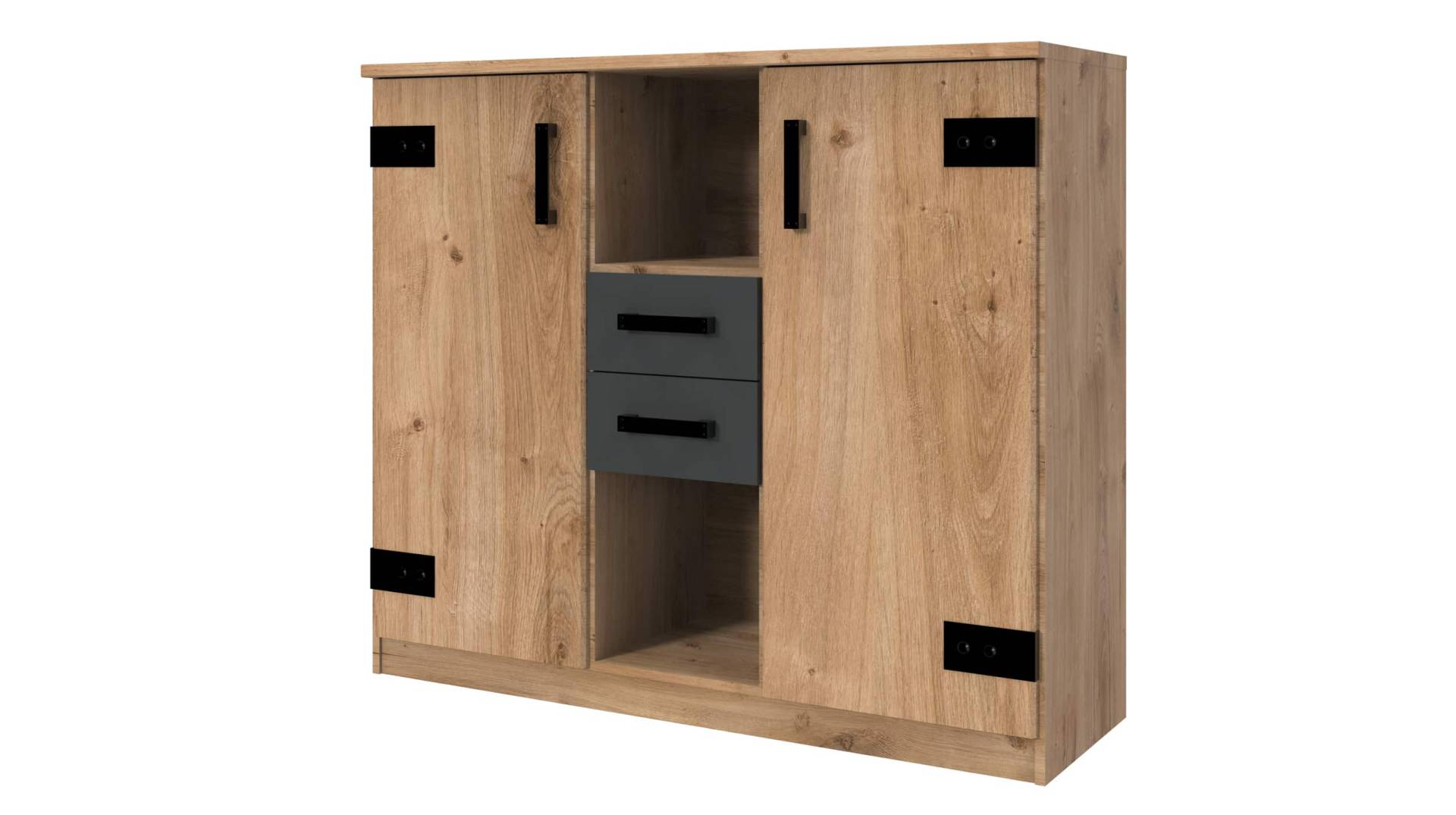 Highboard mit 2 Schubladen Eiche - graphit 124 cm - LIVERPOOL Highboard mit 2 Schubladen Eiche - graphit 124 cm - LIVERPOOL von Die Möbelfundgrube