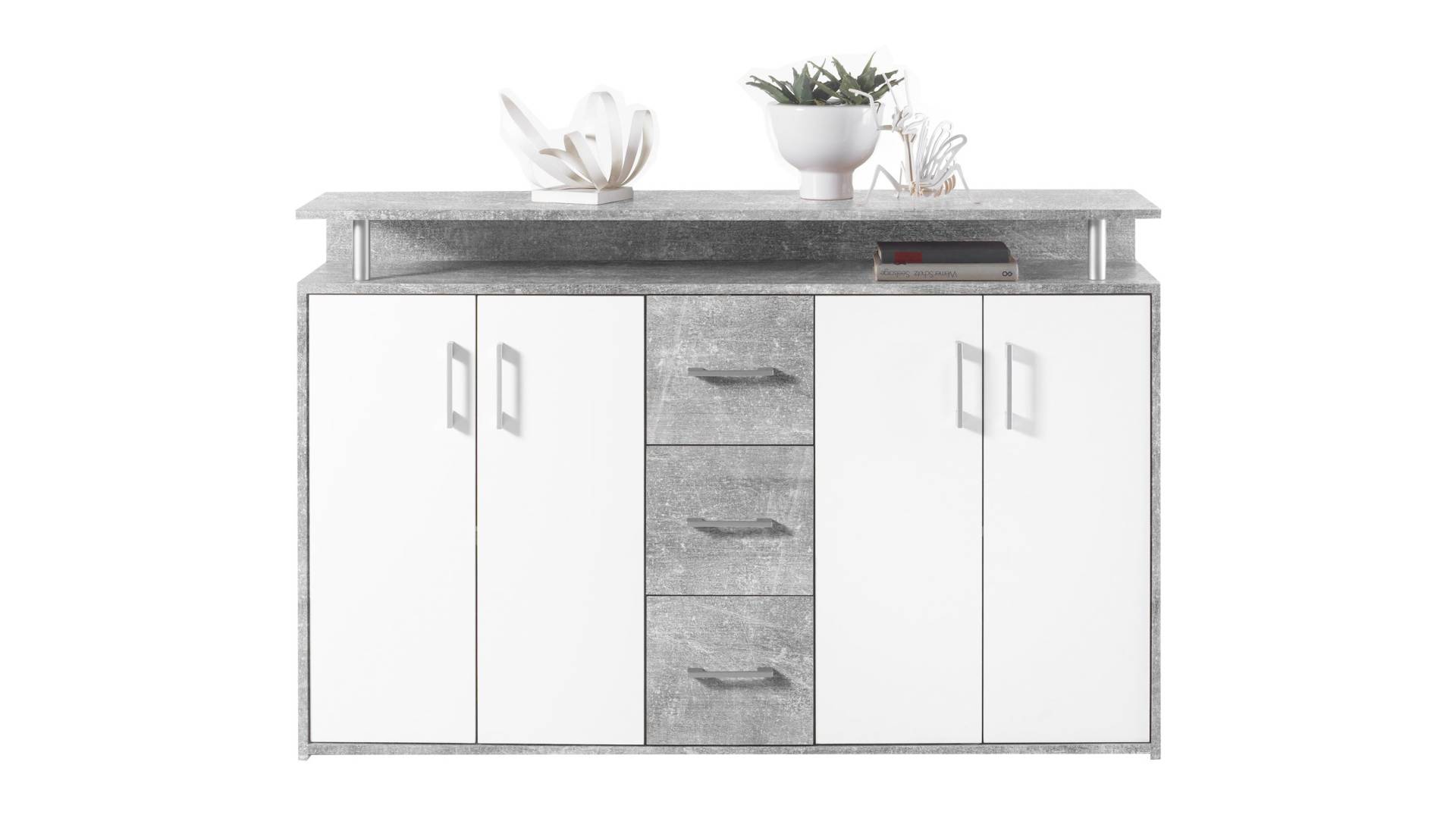 Highboard Betonoptik - weiß - 4-türig - 139 cm - DRIFT von Die Möbelfundgrube