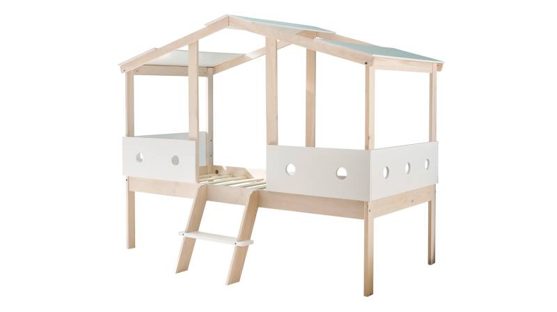 Hochbett 90 x 200 cm weiß - Kiefer massiv - Kinderbett - CORTINO von Die Möbelfundgrube