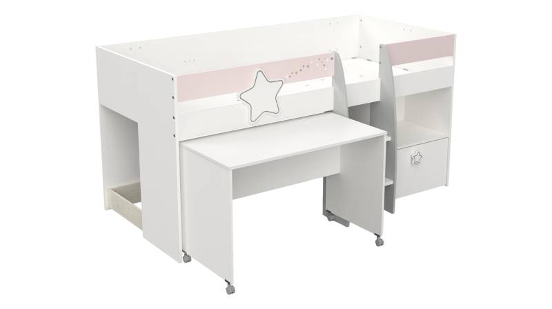Hochbett 90 x 200 cm weiß - mit Schreibtisch - ETOILES von Die Möbelfundgrube