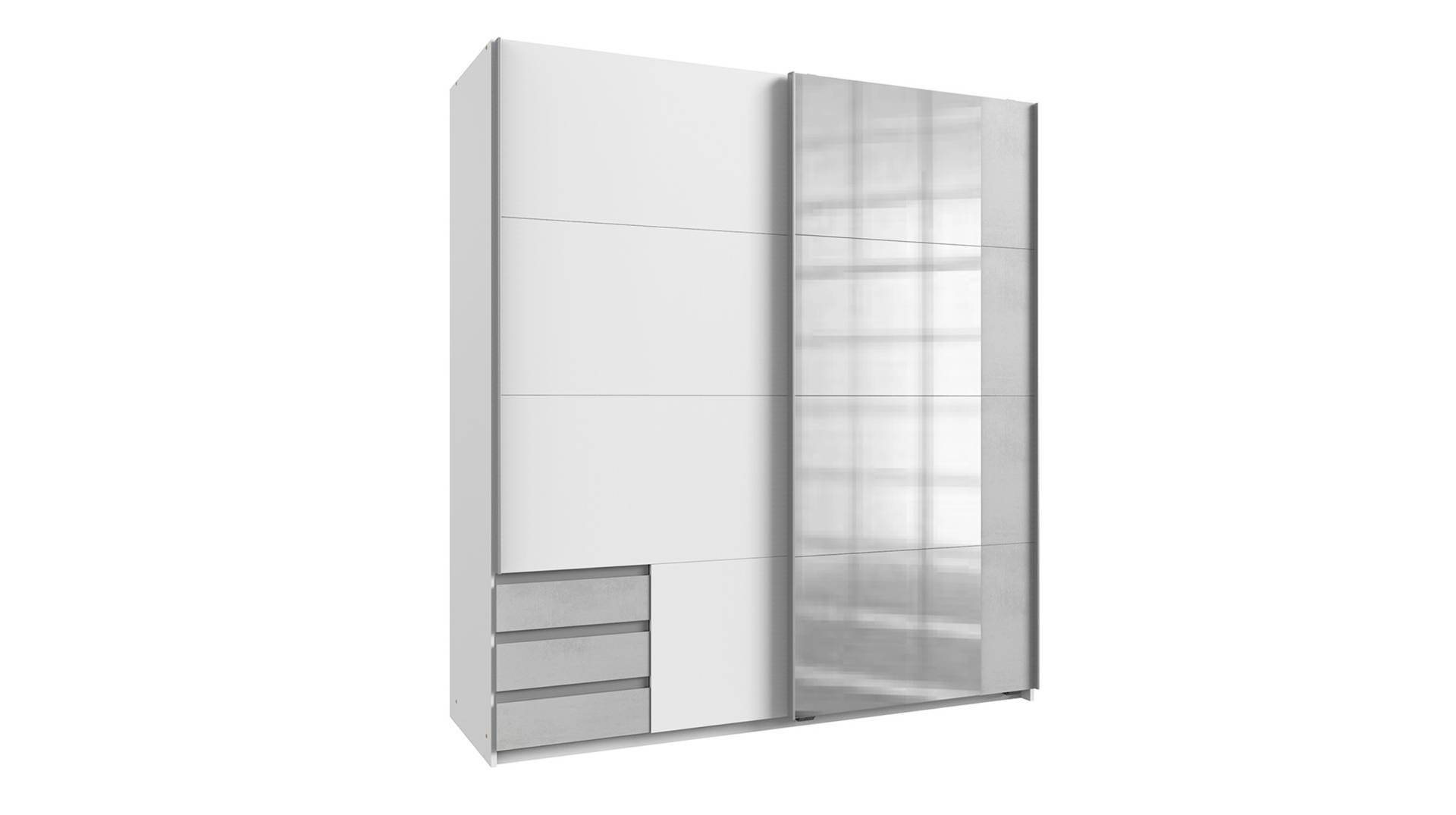 Schwebetürenschrank mit Spiegel weiß - Betonoptik 180 cm - EMDEN von Die Möbelfundgrube