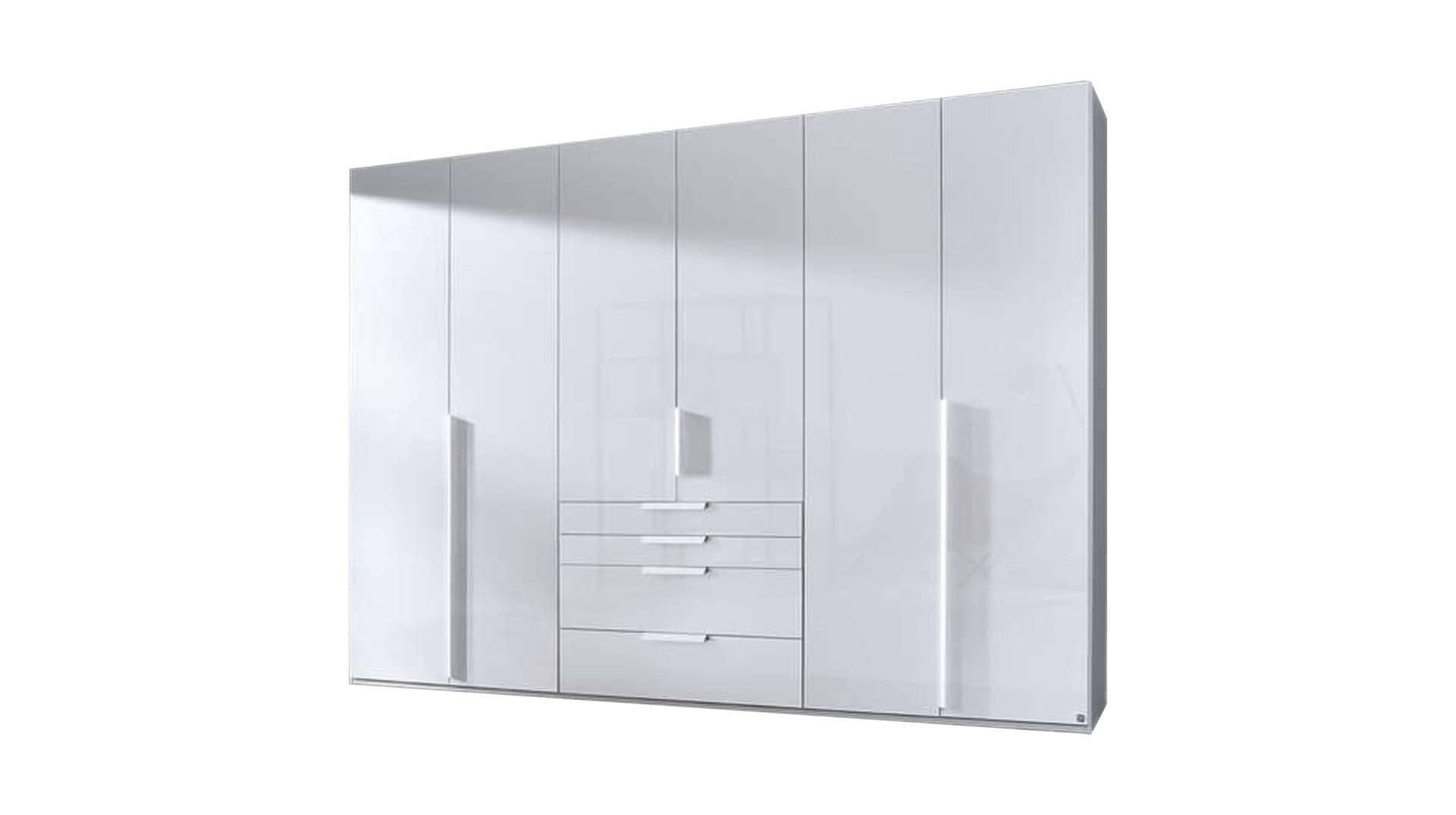 Kleiderschrank 301 cm weiß Glas 6-türig - rauch - POSA von Die Möbelfundgrube