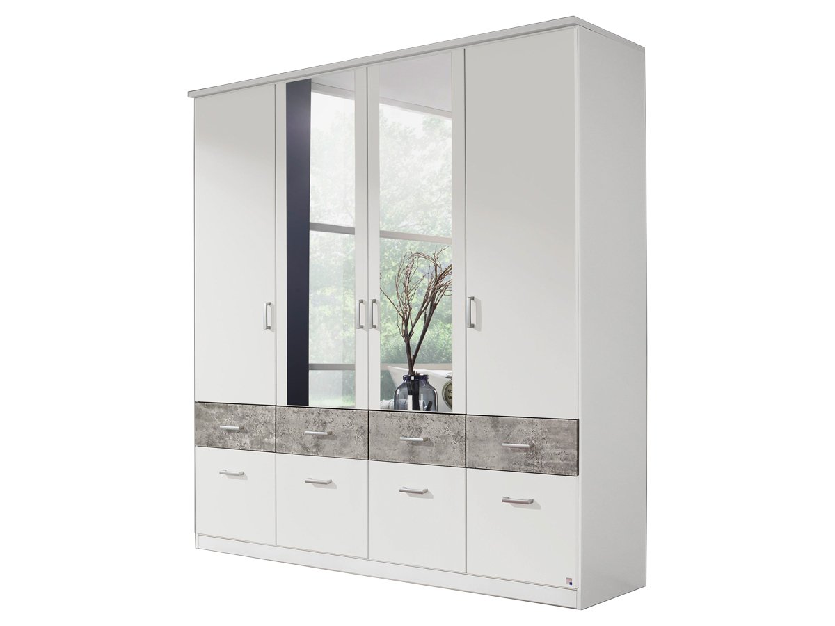 Kleiderschrank Spiegel - 181 cm - weiß - betonoptik - rauch - BREMEN-EXTRA Kleiderschrank Spiegel - 181 cm - weiß - betonoptik - rauch - BREMEN-EXTRA von Die Möbelfundgrube