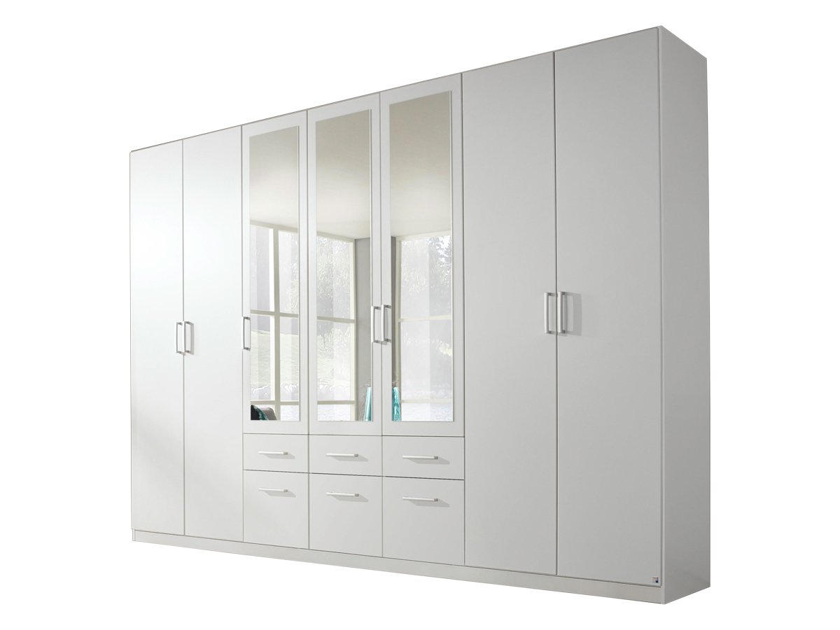 Kleiderschrank weiß mit Spiegel - 315 cm - rauch - BINGEN von Die Möbelfundgrube