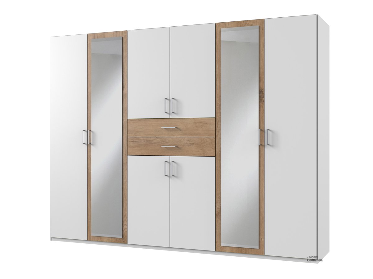 Kleiderschrank mit Spiegel - weiß - Plankeneiche - 270 cm - DIVER von Die Möbelfundgrube