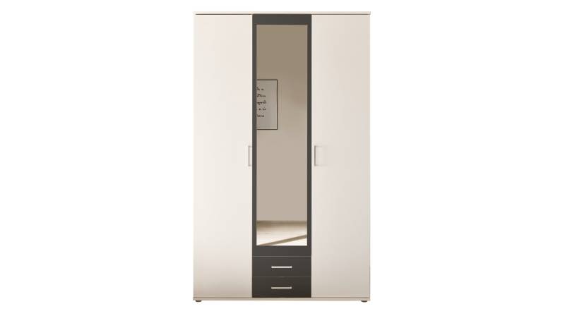 Kleiderschrank mit Spiegel - weiß - graphit - 120 cm - HANAU von Die Möbelfundgrube