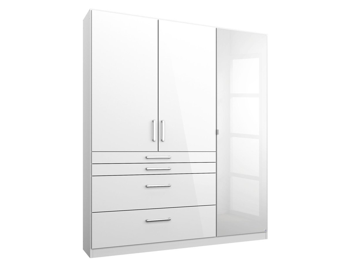 Kleiderschrank mit Spiegel - weiß hochglanz - 136 cm - rauch - Homburg Kleiderschrank mit Spiegel - weiß hochglanz - 136 cm - rauch - Homburg von Die Möbelfundgrube
