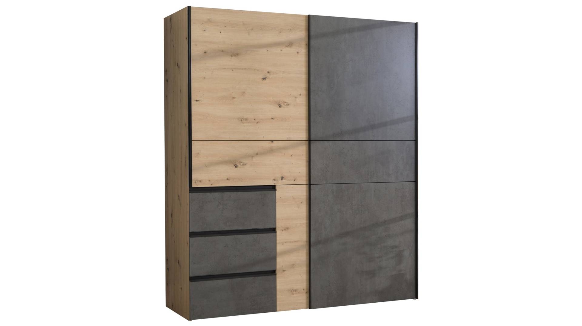 Schwebetürenschrank Artisan Eiche - grau 170 cm - WINN von Die Möbelfundgrube