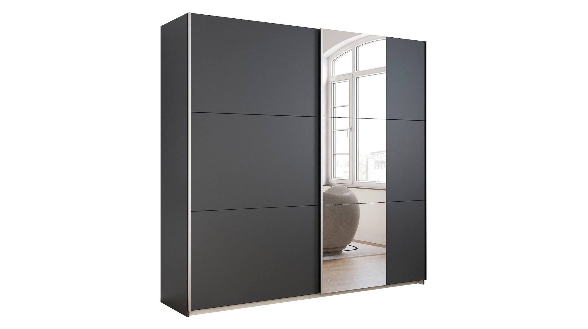 Schwebetürenschrank grau Spiegel 218 cm - rauch - KRONACH von Die Möbelfundgrube