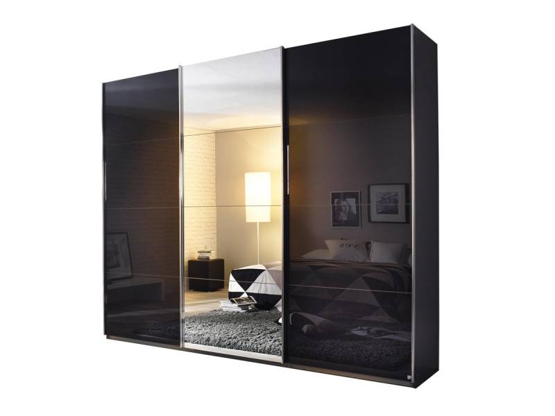 Schwebetürenschrank grau Spiegel 271 cm - rauch - KULMBACH von Die Möbelfundgrube
